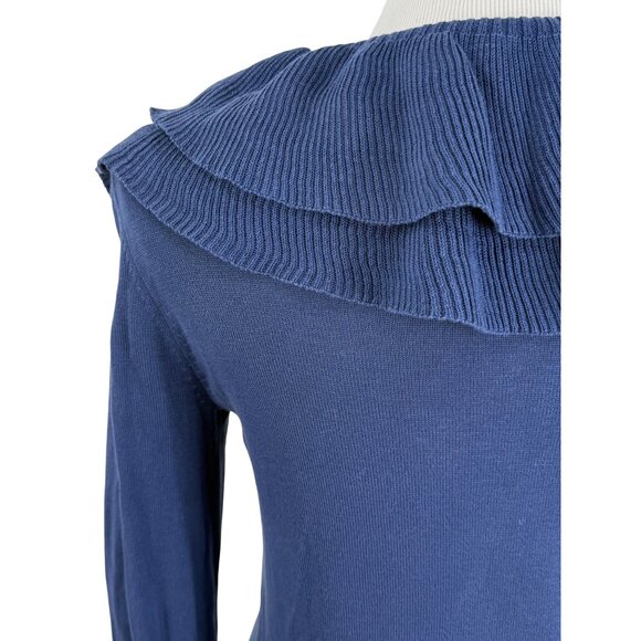 Vintage Y2K I.N.C Blue Ruffled Silk Cotton Cardigan | Coquette Minimalist Boho M - Picture 7 of 14